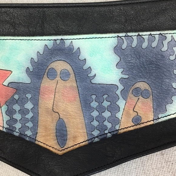 Vintage painted Leather D ring Belt